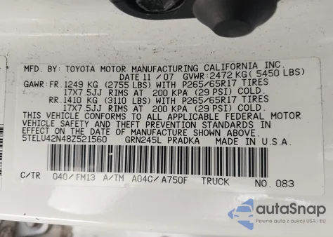 2008 Toyota Tacoma Base V6 from USA, damaged, VIN 5TELU42N48Z521560